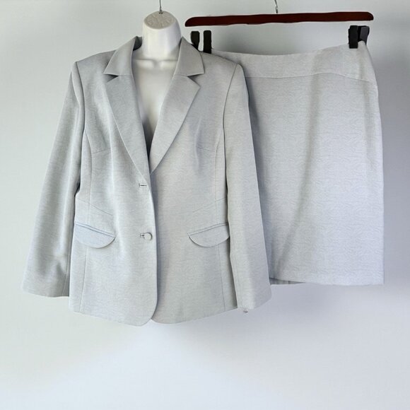 Liz Claiborne Suit 16 Jacket Skirt 2 pc Set Blue Tint Jacquard NEW READ - Picture 2 of 12